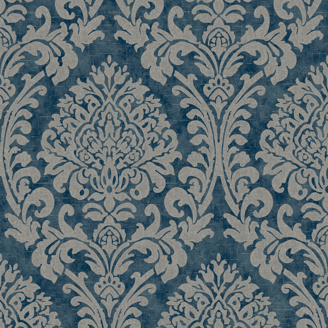 Dutch Wallcoverings Nomad Chenille Damask blauw/grijs - Vliesbehang - 10m x 53cm - A50101