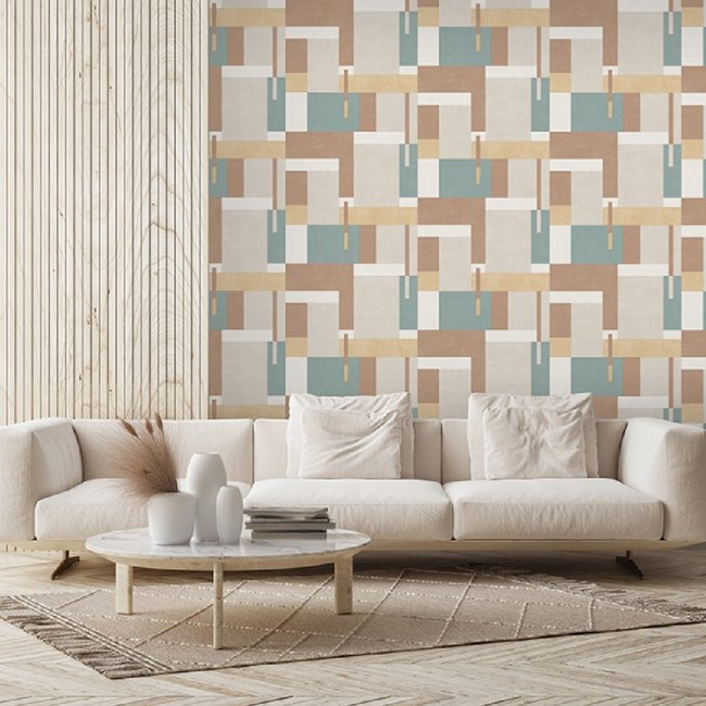 Dutch Wallcoverings Arty Blocks grijs/beige/blauwgroen - Vliesbehang - 10m x 53cm - M270-02