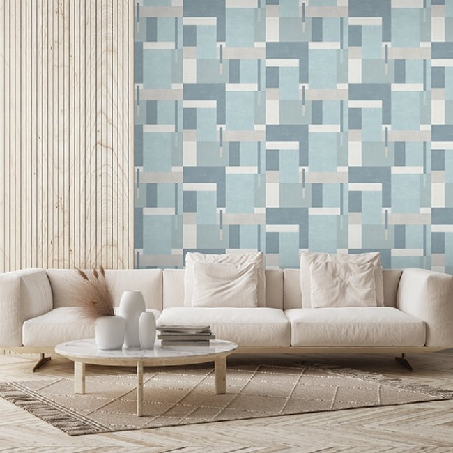 Dutch Wallcoverings Arty Blocks blauw/grijs - Vliesbehang - 10m x 53cm - M270-11