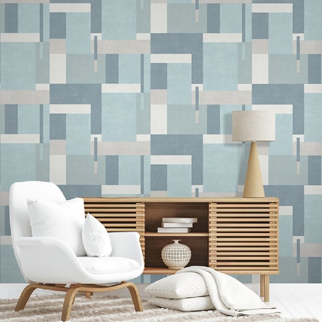Dutch Wallcoverings Arty Blocks blauw/grijs - Vliesbehang - 10m x 53cm - M270-11
