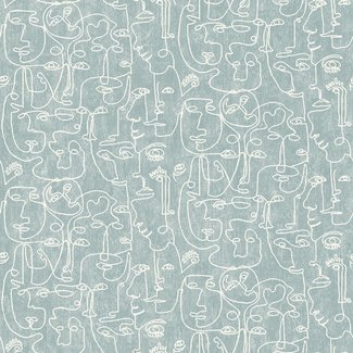 Dutch Wallcoverings Arty Faces blauwgroen/wit - M412-04