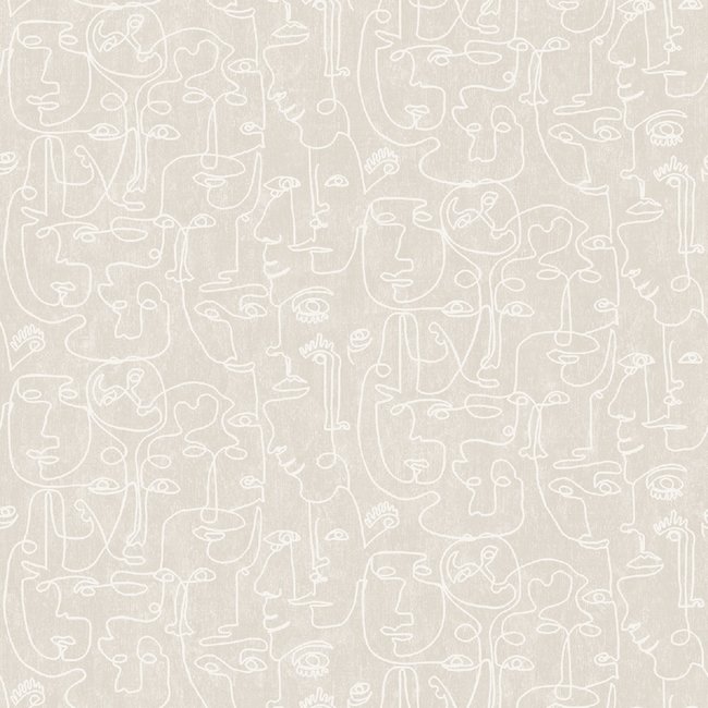 Dutch Wallcoverings Arty Faces beige/wit - Vliesbehang - 10m x 53cm - M412-07