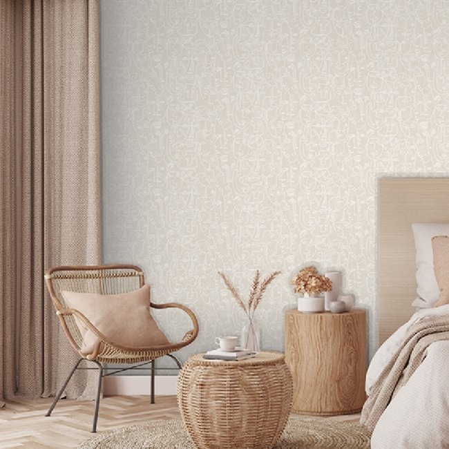 Dutch Wallcoverings Arty Faces beige/wit - Vliesbehang - 10m x 53cm - M412-07