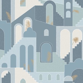 Dutch Wallcoverings Vliesbehang - Arty Art Deco stairs blauw - M473-01