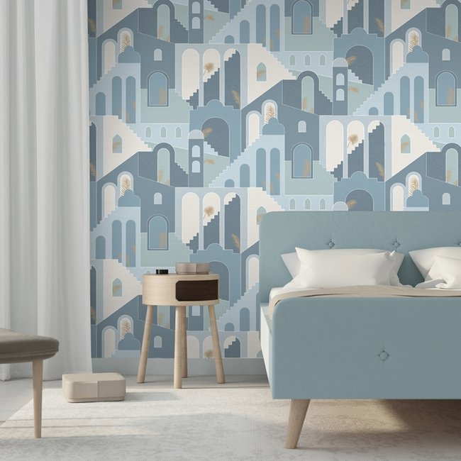 Dutch Wallcoverings Arty Art Deco stairs blauw - Vliesbehang - 10m x 53cm - M473-01
