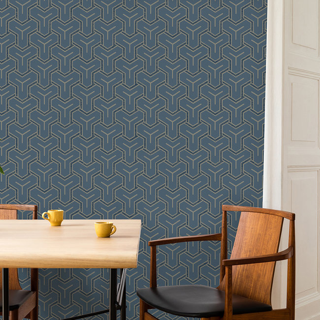 Dutch Wallcoverings Onyx dessin donkerblauw/zwart/beige - Vliesbehang - 10m x 53cm - M262-01