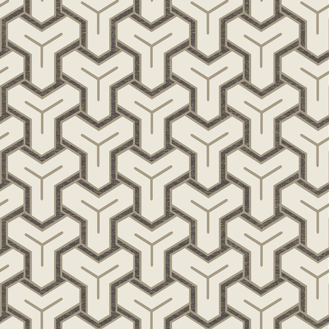 Dutch Wallcoverings Onyx dessin wit/zwart/beige - Vliesbehang - 10m x 53cm - M262-07