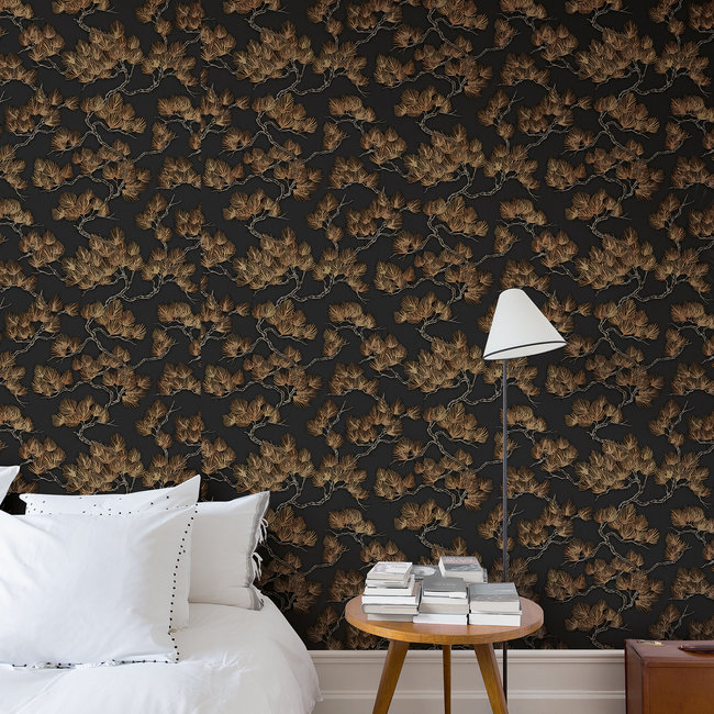 Dutch Wallcoverings Wall Fabric pine tree black - vliesbehang - 10mx53cm - WF121015