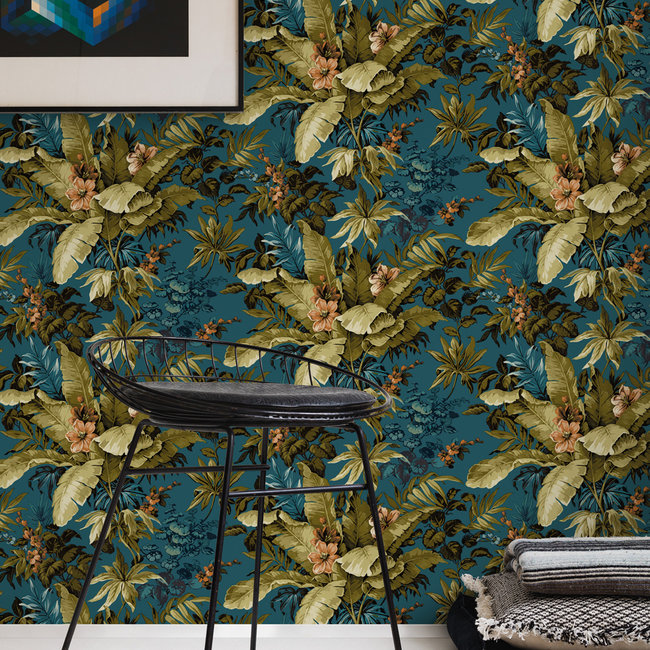 Dutch Wallcoverings Duch Wallcoverings - Asperia- Canopy petrol/groen/oranje - vliesbehang - 10m x 53cm - A55801