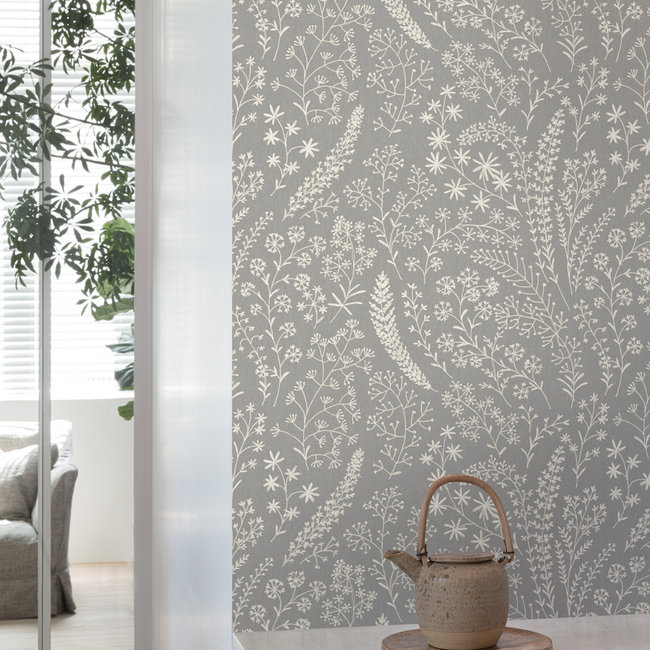 Dutch Wallcoverings Duch Wallcoverings - Asperia- Astrid Trail grijs/wit - vliesbehang - 10m x 53cm - A58703
