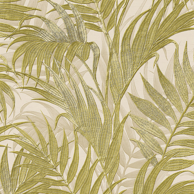 Dutch Wallcoverings Dutch Wallcoverings - Grace Tropical palm leaf beige/grn - GR322104