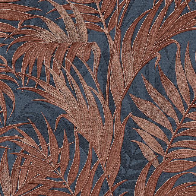 Dutch Wallcoverings Dutch Wallcoverings - Grace Tropical palm leaf blue/copper - GR322109
