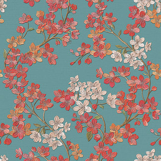Dutch Wallcoverings Dutch Wallcoverings - Grace Cherry blossom aqua/red - GR322205