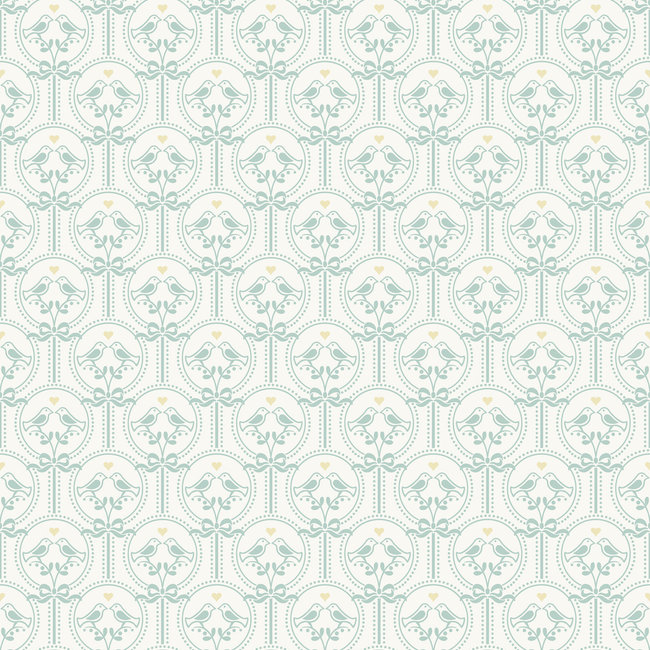 Dutch Wallcoverings Duch Wallcoverings - Little Kids- Oiseaux mint/wit - vliesbehang - 10m x 53cm - JS3202