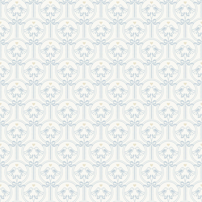 Dutch Wallcoverings Duch Wallcoverings - Little Kids- Oiseaux blauw/wit - vliesbehang - 10m x 53cm - JS3204