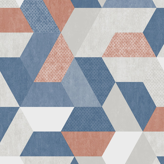 Dutch Wallcoverings Duch Wallcoverings - Loft- retro blauw/terra - vliesbehang - 10m x 53cm - M509-10