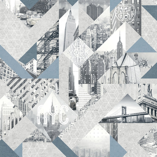 Dutch Wallcoverings Duch Wallcoverings - Loft- New York grijs/blauw - vliesbehang - 10m x 53cm - M510-01
