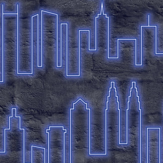 Dutch Wallcoverings Dutch Wallcoverings - Loft- skyline neon zwart/blauw - M531-01