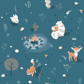 Dutch Wallcoverings Dutch Wallcoverings - My Kingdom- Campfire Animals blauw - L313-11