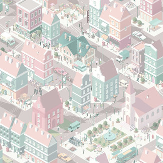 Dutch Wallcoverings Dutch Wallcoverings - My Kingdom- City Life roze/groen - L976-03