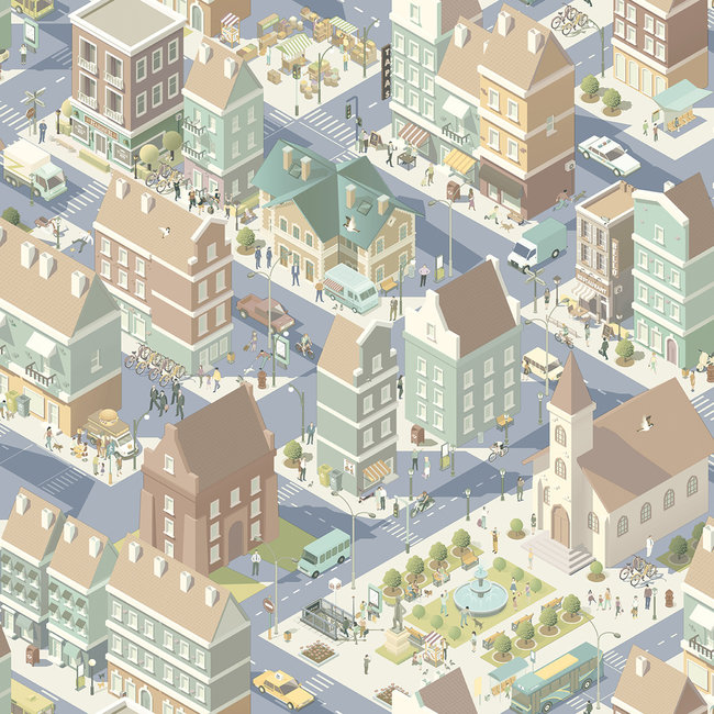 Dutch Wallcoverings Duch Wallcoverings - My Kingdom- City Life groen/beige - vliesbehang - 10m x 53cm - L976-11