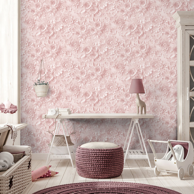 Dutch Wallcoverings Duch Wallcoverings - My Kingdom- Roses roze - vliesbehang - 10m x 53cm - M446-03
