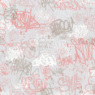 Dutch Wallcoverings Dutch Wallcoverings - My Kingdom- Grafitti grs/beige/roze - M513-03