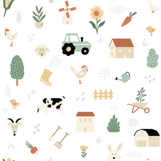 Dutch Wallcoverings Dutch Wallcoverings - My Kingdom- Farm Animals beige/groen - M515-07