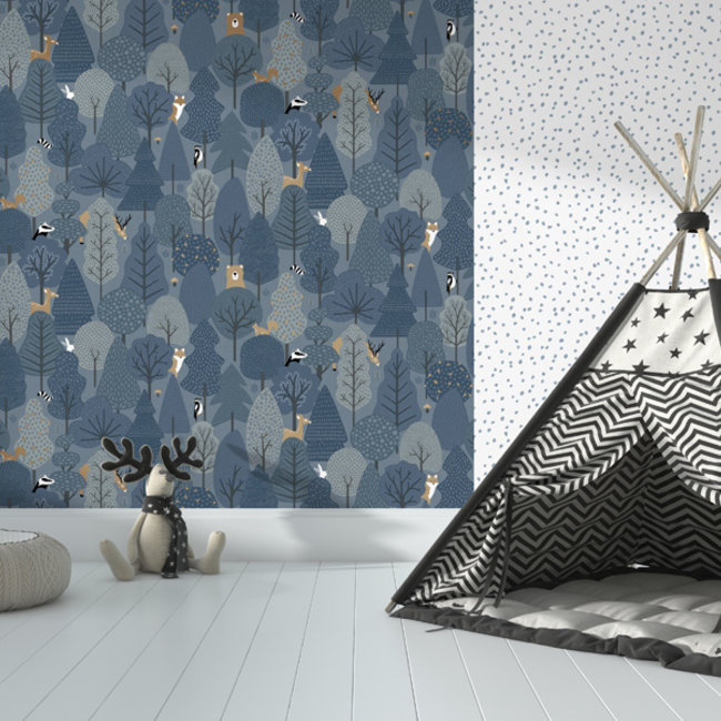 Dutch Wallcoverings Duch Wallcoverings - My Kingdom- Forest Animals d.blauw - vliesbehang - 10m x 53cm - M516-01