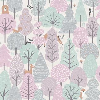 Dutch Wallcoverings Dutch Wallcoverings - My Kingdom- Forest Animals roze - M516-03