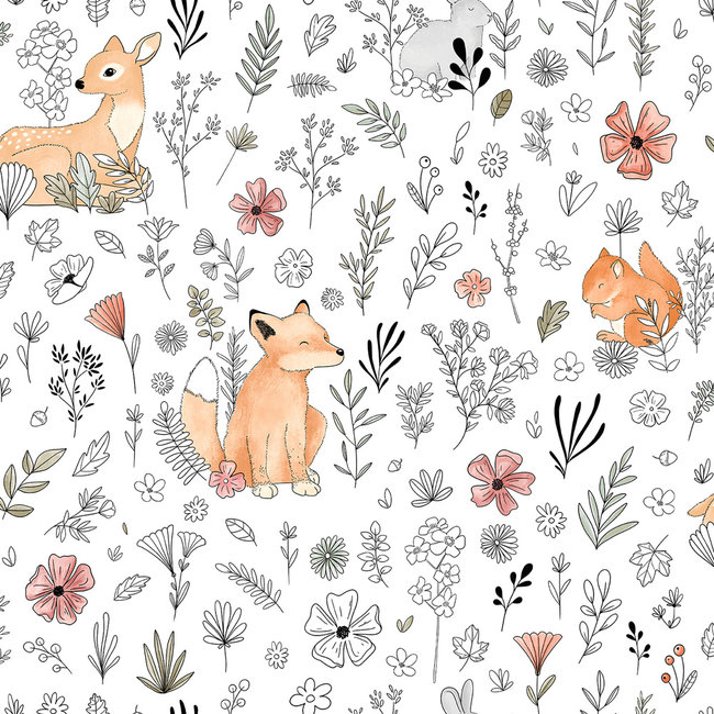 Dutch Wallcoverings Duch Wallcoverings - My Kingdom- Fox & Deer wit/beige - vliesbehang - 10m x 53cm - M518-05