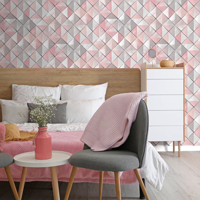 Dutch Wallcoverings Duch Wallcoverings - Pop- ruit roze/grijs - vliesbehang - 10m x 53cm - M467-03