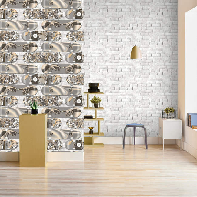 Dutch Wallcoverings Duch Wallcoverings - Pop- skateboard beige/grijs - vliesbehang - 10m x 53cm - M478-09
