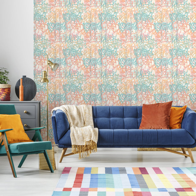 Dutch Wallcoverings Duch Wallcoverings - Pop- graffiti roze/blauw - vliesbehang - 10m x 53cm - M479-05