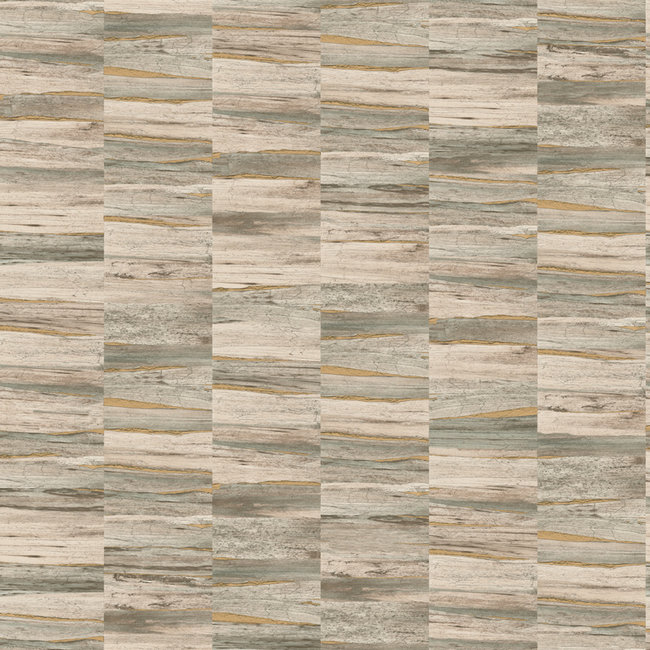 Dutch Wallcoverings FC Artisan Metallic Wood Gold/Green  - vliesbehang - 10m x 53cm - 24905