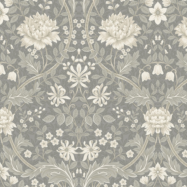 Dutch Wallcoverings FC British Heritage bloem grijs - vliesbehang - 10m x 53cm - KT20108