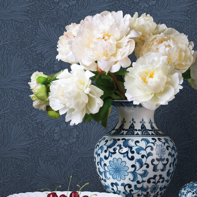 Dutch Wallcoverings FC British Heritage bloem blauw - vliesbehang - 10m x 53cm - KT20302