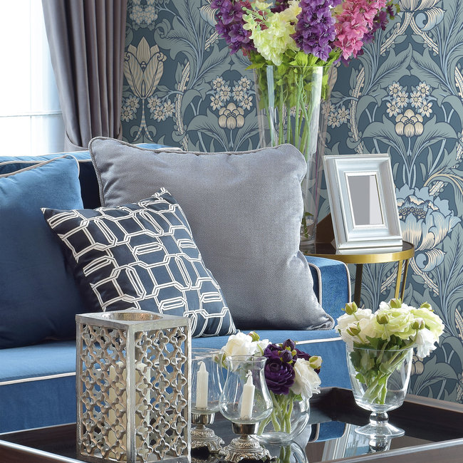 Dutch Wallcoverings FC British Heritage bloem blauw - vliesbehang - 10m x 53cm - KT20502