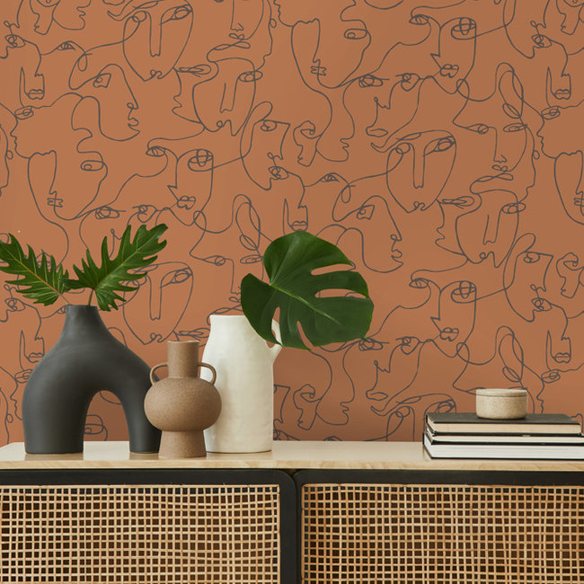 Dutch Wallcoverings Duch Wallcoverings - FC Amazonia- Linear Visage Burnt Orange - vliesbehang - 10m x 53cm - 91271
