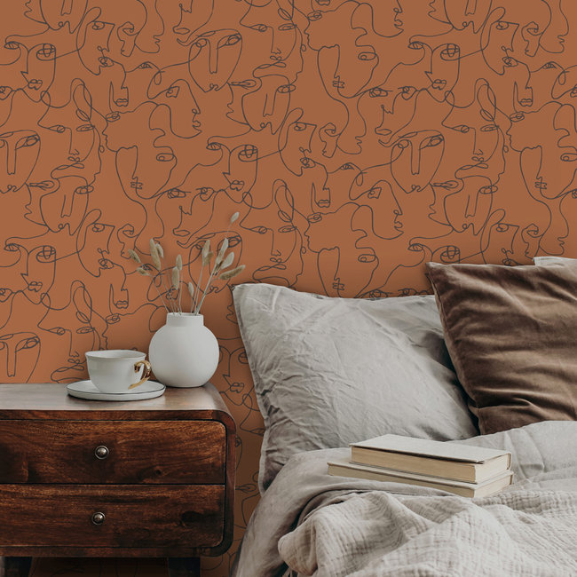 Dutch Wallcoverings Duch Wallcoverings - FC Amazonia- Linear Visage Burnt Orange - vliesbehang - 10m x 53cm - 91271