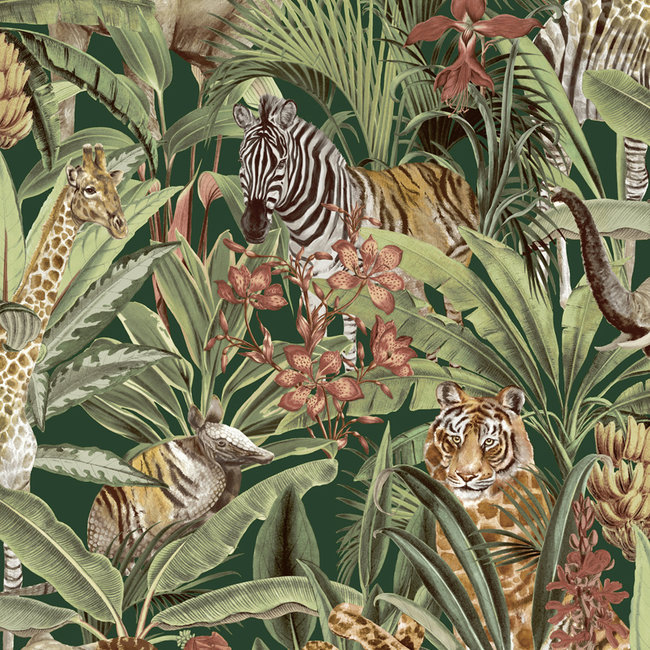 Dutch Wallcoverings Duch Wallcoverings - FC Amazonia- Serengeti Green - vliesbehang - 10m x 53cm - 91310