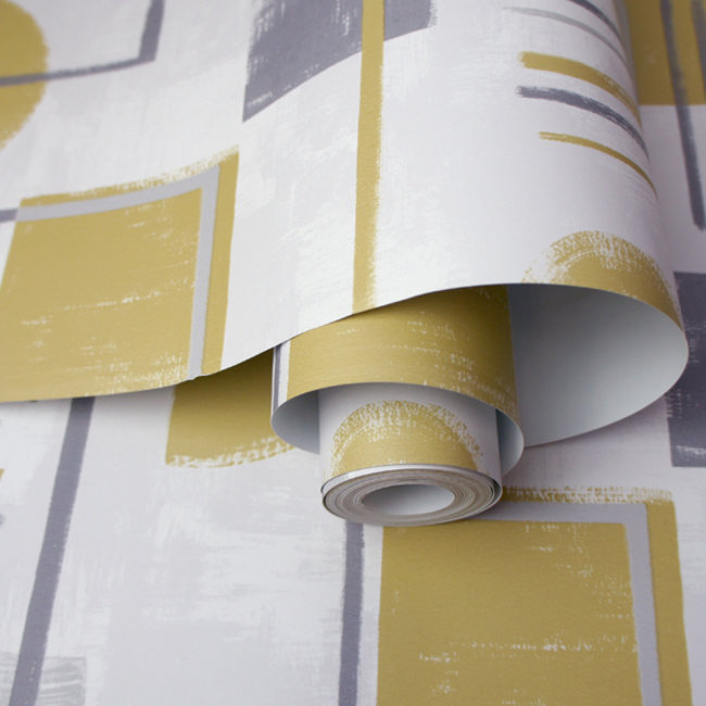 Dutch Wallcoverings Duch Wallcoverings - FC Amazonia- Nordic Geo Grey/Ochre - vliesbehang - 10m x 53cm - 91331