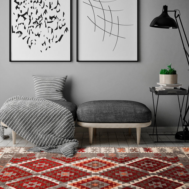 Dutch Living ABC Vloerkleed Kilim Zagros Rood/Grijs 230x160cm 22043