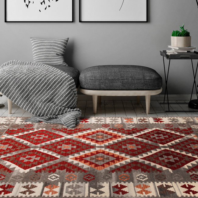 ik klaag Perforeren Rijk Vloerkleed Kilim Zagros Rood/Grijs verkrijgbaar in verschillende afmetingen  | HSDW.NL!