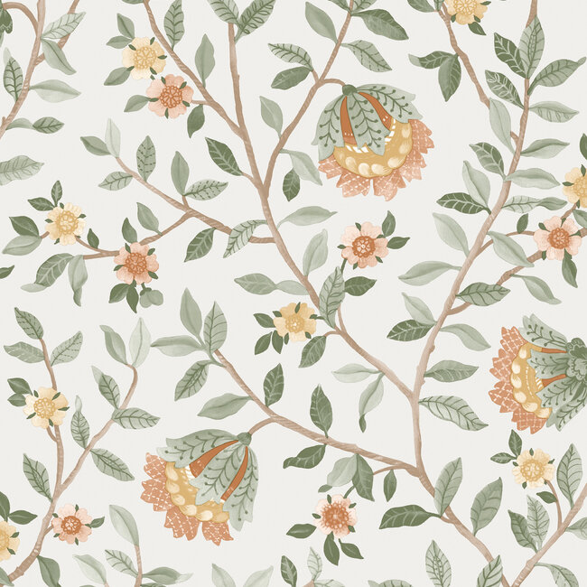 Dutch Wallcoverings Dutch Wallcoverings - Botanique- Tree Branch wit/oker - vliesbehang - 10m x 53cm - B199-04
