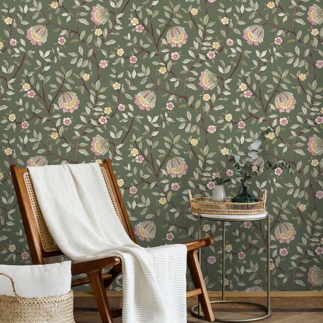 Dutch Wallcoverings Dutch Wallcoverings - Botanique- Tree Branch groen/geel - vliesbehang - 10m x 53cm - B199-14