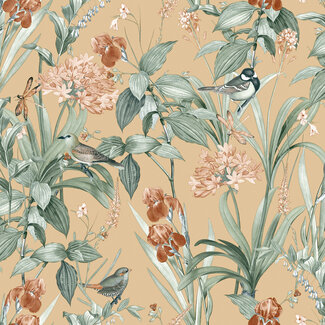 Dutch Wallcoverings Vliesbehang - Botanique- Birds & Flowers beige/groen - M647-02