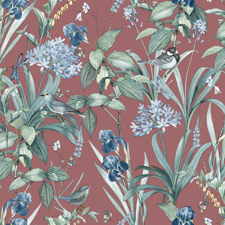 Dutch Wallcoverings Vliesbehang - Botanique- Birds & Flowers rood/groen - M647-10