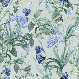 Dutch Wallcoverings Dutch Wallcoverings - Botanique- Birds & Flowers groen/blauw - M647-14