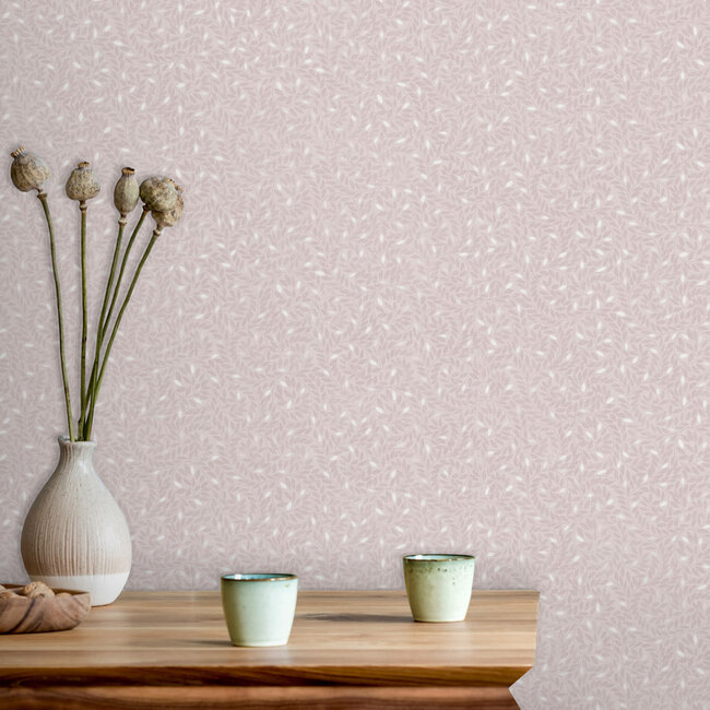 Dutch Wallcoverings Dutch Wallcoverings - Botanique- Small Leaves roze - vliesbehang - 10m x 53cm - M674-03